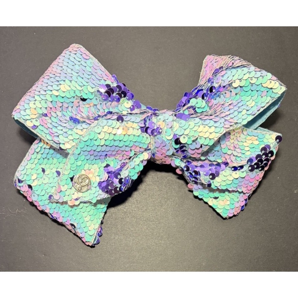 Jojo Siwa Sequin Hair Bow Large Purple Aqua Mermaid Clip-In - Picture 2 of 8